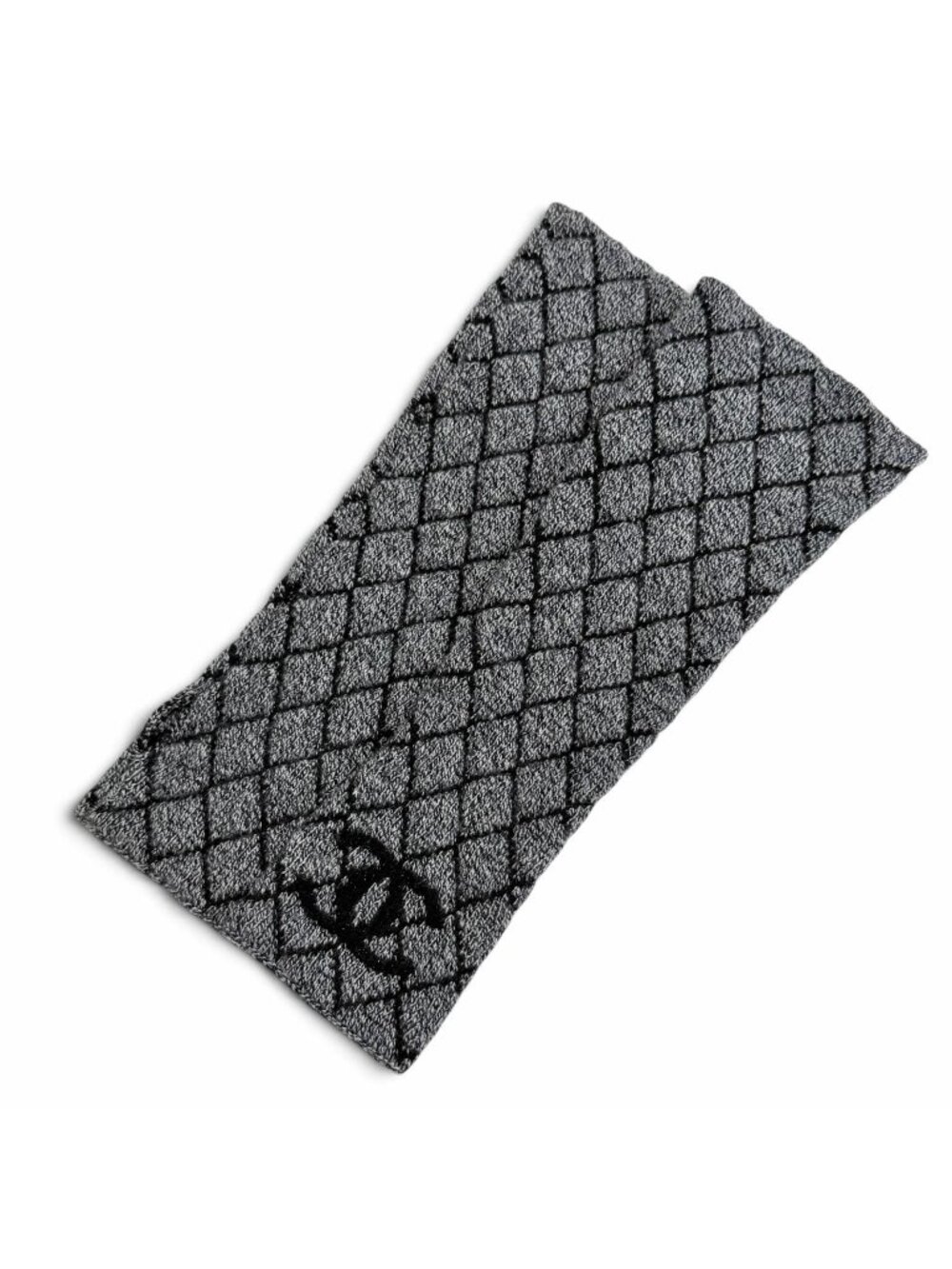 Chanel Cashmere 89% CC Logo Quilted Knit Arm Warmer Arm Cover Gray Black Sweater